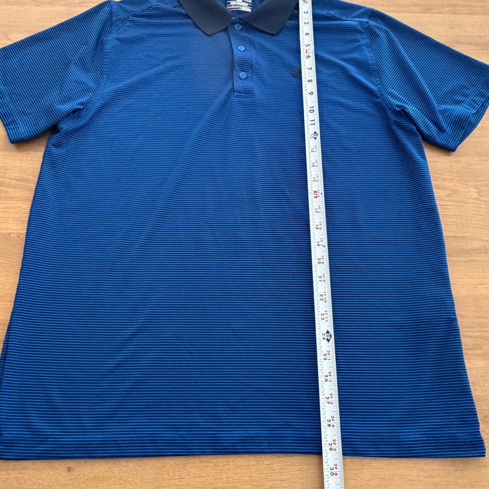 Under Armour Mens XL HeatGear Loose‎ Fit Polo Shirt Blue Navy Micro Stripe Logo - Picture 7 of 8